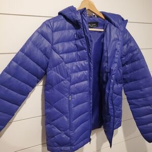 Black Rivet Medium Down Feather puff Jacket Hooded Warm Puffer Coat Blue Purple